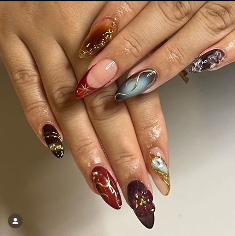 Funky Nails Fall, Baddy Nails, Monarch Nails, Md Nails, Y2k Designs, Boho Nails, French Manicures, November Nails, Punk Nails