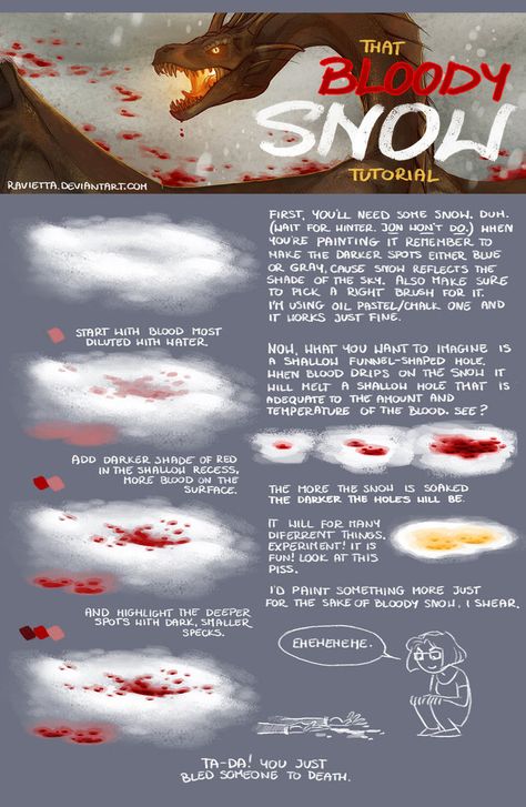 How To Draw Blood Splatters, How To Draw Blood, Blood Splatter Reference Drawing, Blood Tutorial, Snow Tutorial, Blood Reference, Blood Drawing, Drawing Blood, Art Advice