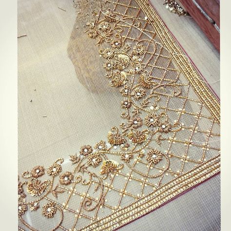 ✨ Details ✨ ..... ✨WIP✨ Pakistan Wedding, Tambour Beading, Gold Work Embroidery, Embroidery Border, Embroidery Fashion Detail, Zardozi Embroidery, Hand Embroidery Dress, Silk Blouses, Tambour Embroidery