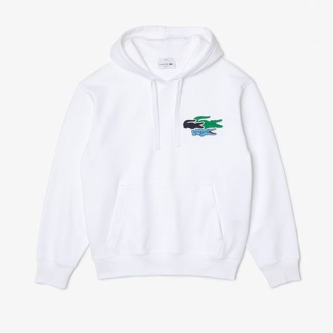 Unisex Loose Fit Organic Cotton Hoodie | LACOSTE Versace Pattern, Lacoste Sweatshirt, Izod Lacoste, Hijabi Outfit, Lacoste Women, Elegant Coats, Shoes And Sneakers, Crocodiles, Cotton Pullover