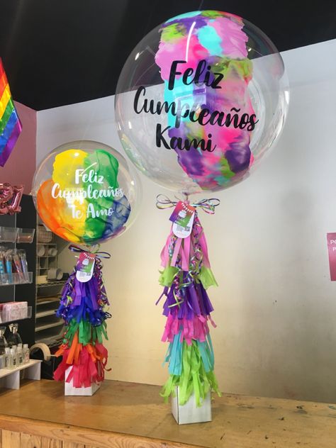 Candy Arrangements, Bridal Shower Balloons, 32 Birthday, Balloon Painting, Clear Balloons, Diy Rainbow, Balloon Arrangements, Creative Birthday Cakes, Big Balloons