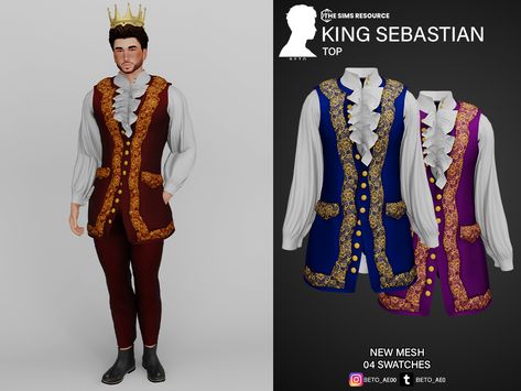 Sims 4 Royal Cc, Sims 4 Royal, Ts4 Medieval, Sims 4 Medieval, Royalty Clothes, Medieval King, Sims 4 Decades Challenge, Sims Medieval, Royal Clothes