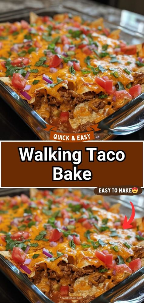 Walking Taco Recipe Ground Beef, Taco Bake With Fritos Corn Chips, Frito Walking Taco, Recipes For Taco Meat, Walking Tacos Casserole, Recipes With Taco Meat Ground Beef, Walking Taco Bake With Fritos, Fritos Taco Bake, Taco Dishes Ground Beef