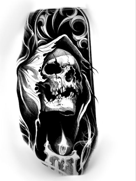 Dark Tattoo Cover Up Ideas For Men, Cover Up Tattoos For Men, Black And Grey Tattoos For Men, Samurai Tattoo Design, Armband Tattoos, Reaper Tattoo, Skull Sleeve Tattoos, Japan Tattoo Design, Skull Art Drawing