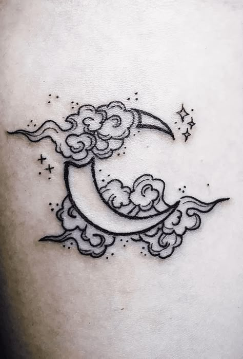 Moon Tattoo Design Images (Moon Ink Design Ideas) Japanese Crescent Moon Tattoo, Celestial Moon Tattoo Designs, Celestial Crescent Moon Tattoo, Subtle Dnd Tattoo, Simple Half Moon Tattoo, Womens Moon Tattoos, Easy Moon Tattoo Designs, Tattoo Ideas For Men Moon, Moon And Clouds Tattoo Design