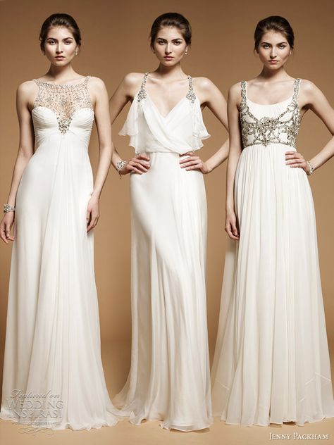 Jenny Packham wedding dresses 2012 - Dahlia, Laurel, Ormlie gowns with embellished straps. I want the left one. I would look so good in it, I know it! Greece Wedding Dress, Jenny Packham Wedding Dresses, Jenny Packham Bridal, 2012 Wedding, Wedding Dress Alterations, Amazing Wedding Dress, Greece Wedding, Jenny Packham, White Dresses