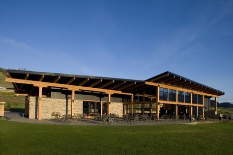 Club House Design, Golf Course Clubhouse, Sports Facility, Clubhouse Design, Golf Clubhouse, Butterfly Roof, Kamloops Bc, Course Ideas, Office Building Architecture