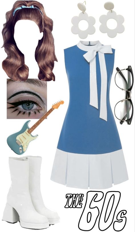 60s Era Fashion, Curly 60s Hairstyles, Cute 1960s Outfits, Blue 60s Outfit, The Sixties Fashion, Hairspray Musical Outfits, Vintage Style 60s, 1960s Woman Fashion, 60s Fashion Costume