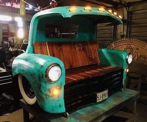 Vintage Garage Decor, Tailgate Bench, Car Parts Decor, Old Car Parts, Men Cave, Garage Furniture, Car Part Furniture, Automotive Furniture, Car Furniture