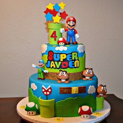 Found on Bing from www.pinterest.ca Mario Bday Cake, Mario Themed Birthday Cake, Supermario Cakes, Super Mario Kart Cake, Mario Theme Cake, Mario Themed Cake, Cake Super Mario, Super Mario Birthday Cake, Nintendo Birthday