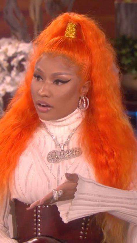 Nicki Minaj Orange Wig, Orange And Pink Hair, Orange Wig, Orange And Pink, Orange Hair, Nicki Minaj, Pink Hair, Wigs, Audio