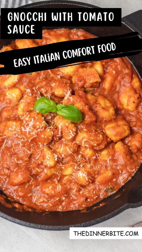 Discover the magic of Italian cuisine with Gnocchi and Tomato Sauce. A dish that has been warming hearts and homes for generations. This easy Italian comfort food is a symphony of flavors, combining the smooth, potato-like texture of Gnocchi with the rich, tangy depths of Tomato Sauce. Perfect for a cozy dinner or a dinner party, this meal promises delightful taste, a heartwarming aura, and a culinary experience like none other. Let's dive into the Italian way of life! Vegetable Pasta Bake, How To Cook Gnocchi, Spaghetti Sauce Recipe, Italian Comfort Food, Homemade Gnocchi, Potato Gnocchi, Potato Dumplings, Meatless Monday Recipes, Stove Top Recipes