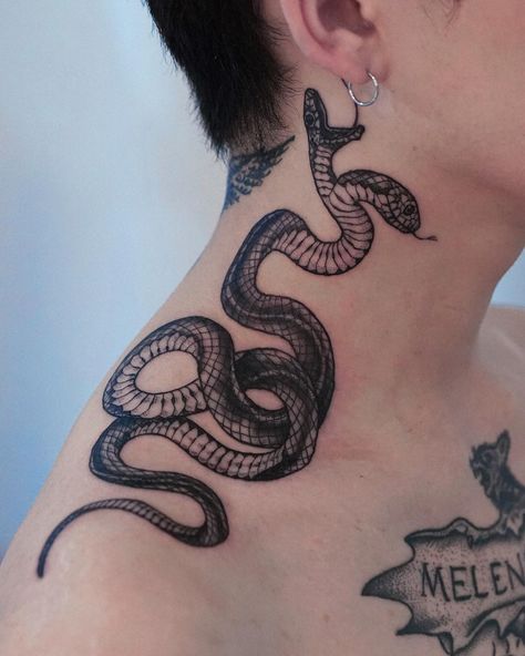 two headed snake tattoo on neck Two Headed Snake Tattoo, Two Headed Snake, Snake Tattoo Design, Skeleton Tattoos, Neck Tattoo For Guys, Initial Tattoo, Diy Tattoo, Head Tattoos, Snake Tattoo