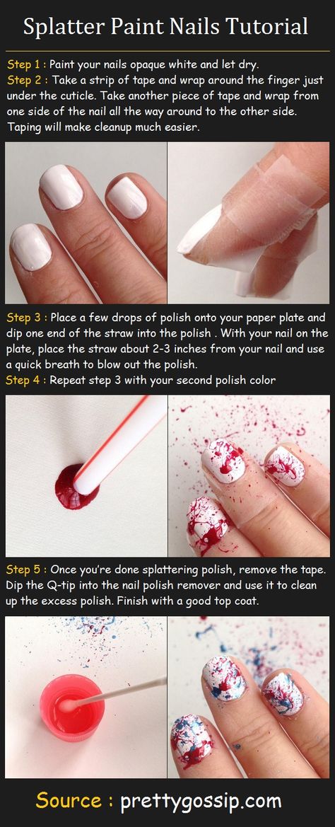 Splatter Nails easy to do also for blood splatter effect for Halloween use a nude color for ur base and then a richer , darker red.❤ Halloween Nail Art Tutorial, Splatter Nails, Nails Grunge, Paint Nails, Nail Art Halloween, Nails Tutorial, Cute Halloween Nails, Splatter Paint, Grunge Nails