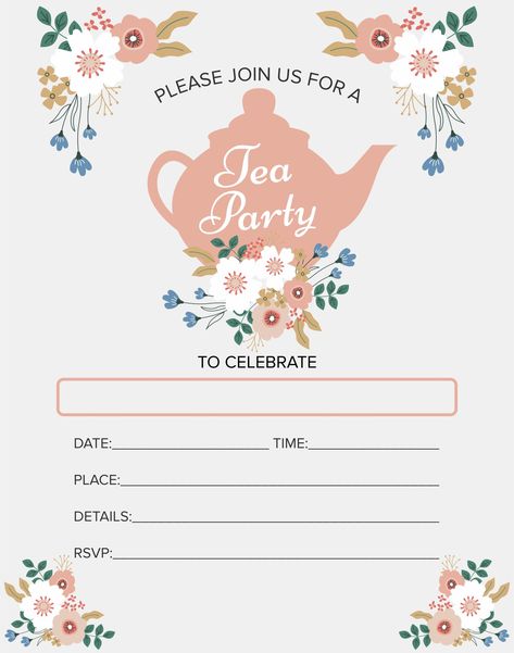 Tea Party Ideas Invitations, High Tea Party Invitations Templates, Invitation For Tea Party, Tea Party Cards Invitation Templates, Tea Time Invitations, Tea Party Invitation Card, Tea Party Invitations Ladies Template, Invitation Tea Party, Free Tea Party Invitations Templates