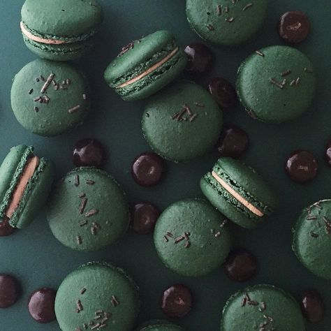 Jenna Rae + Ashley Nicole on Instagram: “junior mint #macarons available today at #jennararcakes! 🍫 #winnipegbakery open 12-6” Dark Green Macarons, Dark Macarons, Mint Macarons, Green Macarons, Junior Mint, Presentation Food, Kue Macaroon, Junior Mints, Macaron Flavors