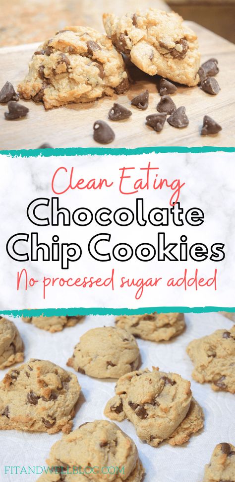 Sugar Free Chocolate Chip Cookies, Clean Eating Cookies, Low Sugar Desserts, Organic Cookies, Healthy Chocolate Chip Cookies, Chocolate Chip Cookies Ingredients, Eating Chocolate, Clean Eating Desserts, Vegan Chocolate Chip Cookies