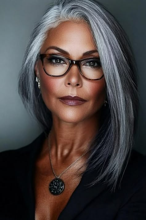 gray hairstyles, mature women, hair with lowlights Long Gray Hairstyles, Grey Hair And Glasses, Grey Hair Looks, Hair And Glasses, Grey Hair Styles, Long Hairstyles For Women, Women With Glasses, Grey Hair Transformation, Gorgeous Gray Hair