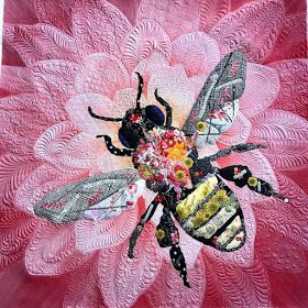 Bee And Flower, Landscape Art Quilts, Flower Quilts, Landscape Quilts, Applique Quilting, Bee Art, Panel Quilts, Small Quilts, Free Motion Quilting