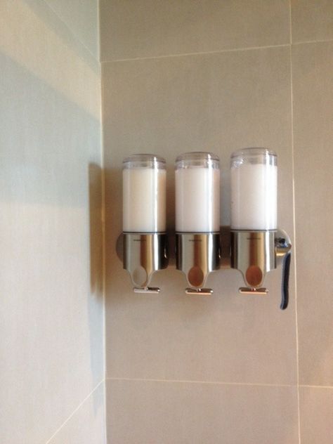 Shower Dispenser Ideas, Wall Soap Dispenser Bathroom, Shampoo Dispenser Wall, Wall Soap Dispenser, Glass Shampoo Dispenser, Shower Shampoo Holder, Wall Mounted Shampoo Dispenser, Shower Shampoo Dispenser Wall Mount, Simple Human Shampoo Dispenser