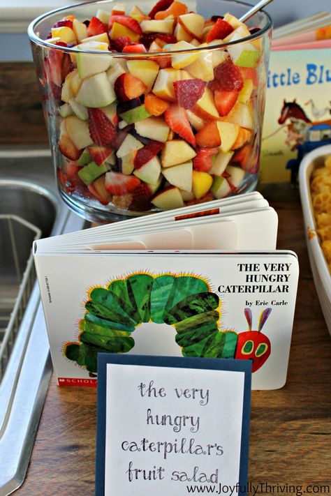 Book Themed Food, Fruit Party Theme, Bookworm Party, Book Themed Birthday Party, Book Birthday Parties, Book Themed Party, Storybook Baby Shower, Hungry Caterpillar Birthday, Hungry Caterpillar Party