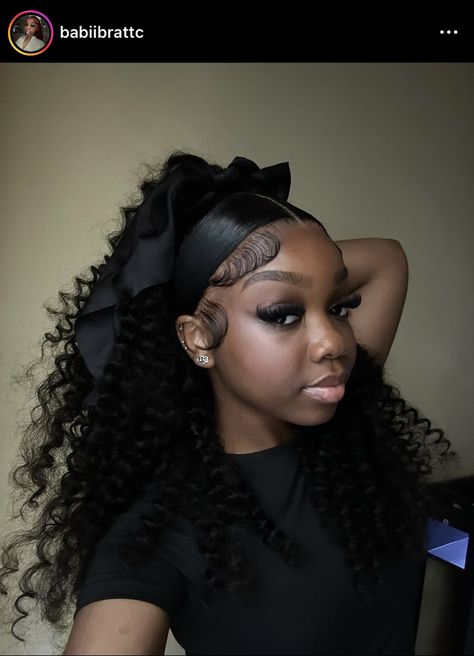 Hairstyle Ideas Weave, Bow Wig Hairstyle, Hairstyles For Funerals, Curly Wig Hairstyles For Black Women, Exotic Hairstyles For Black Women, Long Natural Hairstyles, Birthday Hair Ideas, Wig Hairstyles Ideas Black Women, Bundles Hairstyles