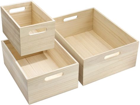 Find the best Baskets for your project. We offer the Sorbus Unfinished wood crates - Organizer bins Set of 3 for $34.99 with free shipping available. Unfinished Wood Crates, Wooden Storage Bins, Wood Bin, Wooden Bins, Box Cabinet, Modern Organization, Organizer Bins, Wooden Basket, Wood Crates