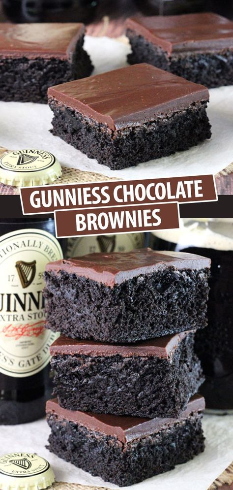 Guinness Brownies Food Network, Brownie Recipes With Alcohol, Easy Guinness Chocolate Cake, Guinea’s Brownies, Whisky Brownies, Guiness Brownies Easy, Irish Brownies, Guinness Desserts, Recipes With Guinness Beer