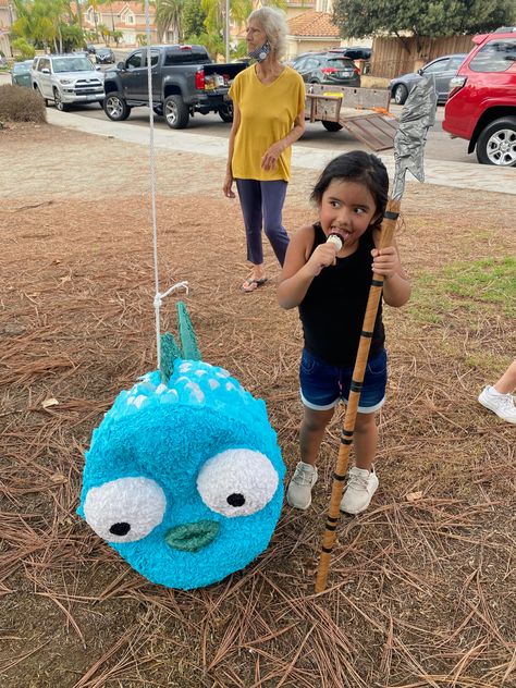 Custom Giuseppe Goatfish Pinata for Luca 5th Birthday Party - Custom made spear Pinata Stick Luca Pinata, Luca Party Theme, Luca Party Decorations, Disney Luca Birthday Party Ideas, Luca Theme Birthday Party, Luca Birthday Party Ideas, Luca Party, Luca Birthday, Pixar Party