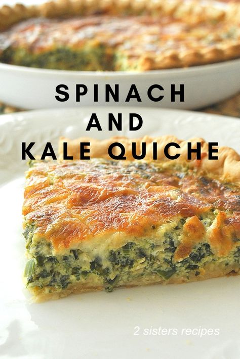 A slice of spinach pie on a white plate. by 2sistersrecipes.com Quiche With Spinach, Savory Quiche, Kale Quiche, Kale Recipes Healthy, Breakfast Sides Dishes, Quiche Recipes Easy, Easy Brunch Recipes, Kale And Spinach, 2 Sisters