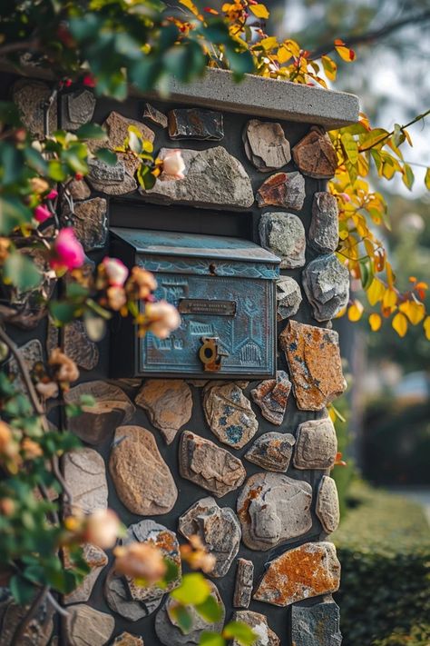 Charming Residential Stone Mailbox Ideas for Homes Stone Mailbox Ideas, Stone Mailbox, Modern Victorian Homes, Gray Painted Furniture, Mailbox Ideas, Architectural Mailboxes, Mailbox Design, Balcony Bar, Porch Windows