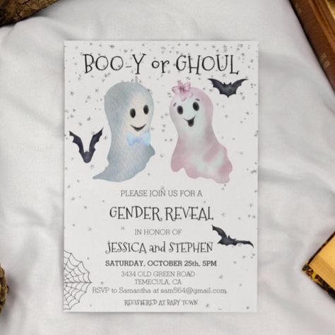 Halloween Boo-y and Ghoul Gender Reveal Ghosts Invitation Halloween Gender Reveal, Zombie Birthday, Gender Reveal Invitations, Halloween Baby, Baby Gender Reveal, Reveal Ideas, Halloween Invitations, Baby Gender, Baby On The Way