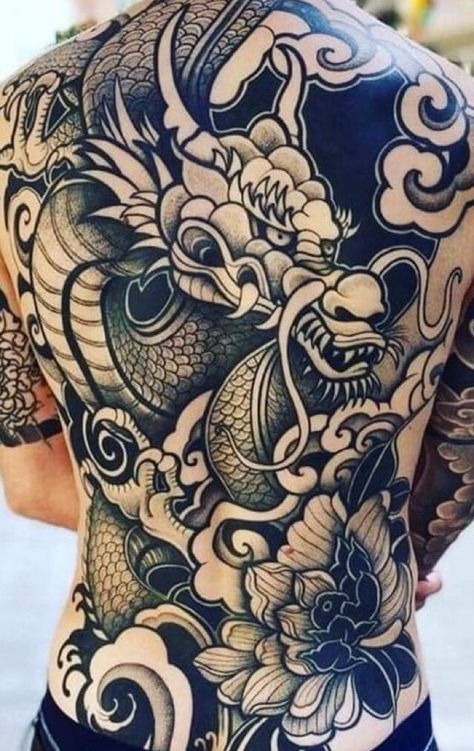 Full Back Dragon Tattoos For Men, Japanese Dragon Back Tattoo Men, Traditional Japanese Tattoos Yakuza, Irezumi Tattoos Back, Japanese Full Back Tattoo Design, Traditional Japanese Back Tattoo, Yakuza Back Tattoo, Asian Back Tattoo, Japanese Tattoo Back