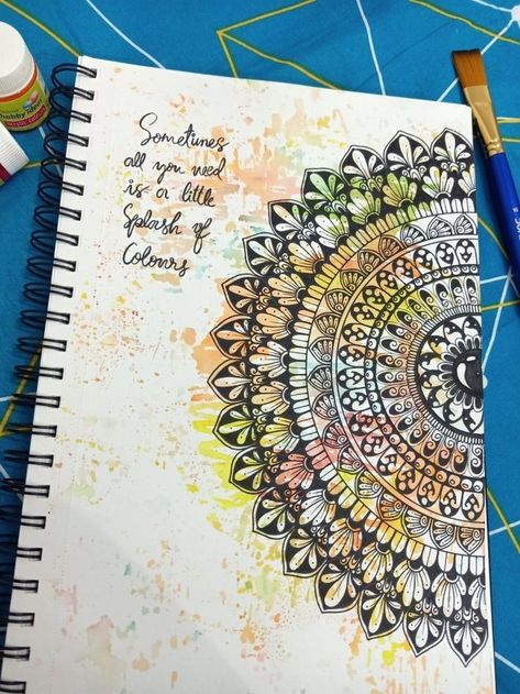 Mandala Art On Diary Cover, Mandala With Watercolor Background, Sanskrit Cover Page Ideas For Project, Half Page Mandala Art, Math Scrapbook, Maths Project Cover Page Design, Super Easy Drawings, Boarders Designs For Projects, Mandala Arts