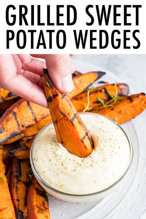 Grilled Protein, Grilled Vegan, Thyme Salt, Grilling Recipes Sides, Grilled Sweet Potatoes, Grilled Meat Recipes, Grilled Shrimp Recipes, Grilled Steak Recipes, Sweet Potato Wedges