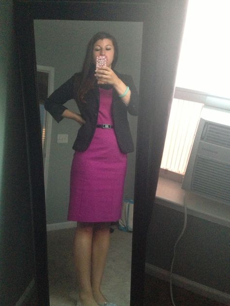 Pink dress black blazer...ready for that Law Conference! Pink Dress Black Blazer, Pink Blazer, Pink Jacket, Black Blazer, Work Outfits, Pink Dress, Work Outfit, Dress Black, What To Wear