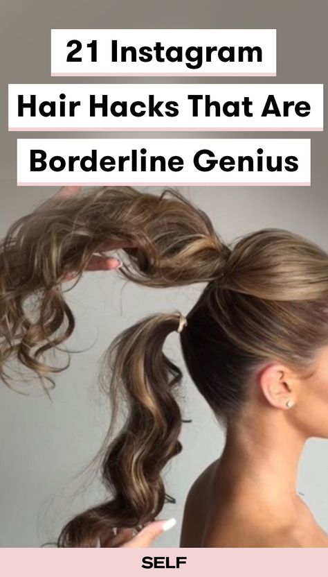 We rounded up the best of the best from Instagram and here are 21 hair hacks that every girl should know. We've got tricks for growth, shine, curl, and more. Plus most of them are pretty easy to do! Easy Curls, Easy Hairdos, A Ponytail, Creative Hairstyles, Good Hair Day, Braids Hairstyles, Best Of The Best, Homecoming Hairstyles, Medium Length Hair Cuts