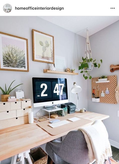 Shelves Above Desk, Office Wall Shelves, Minimal Home Office, Small Home Office Ideas, Money Freedom, Desk Arrangements, Stylish Home Office, Dream Desk, Cozy Home Office