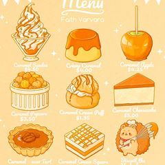 Faith Varvara (@faithvarvara) • Instagram photos and videos Tart Cheesecake, Caramel Dessert, Desserts Drawing, Chibi Food, Food Doodles, 귀여운 음식 그림, Bakery Menu, Food Artwork, Cute Food Drawings