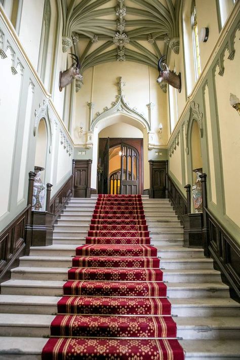 The grand staircase at Markree Castle, Ireland Castle Staircase, Markree Castle, Home Staircase, Victorian Gothic Revival, White Staircase, Castle Bedroom, Castle Ireland, Irish Houses, Small Castles