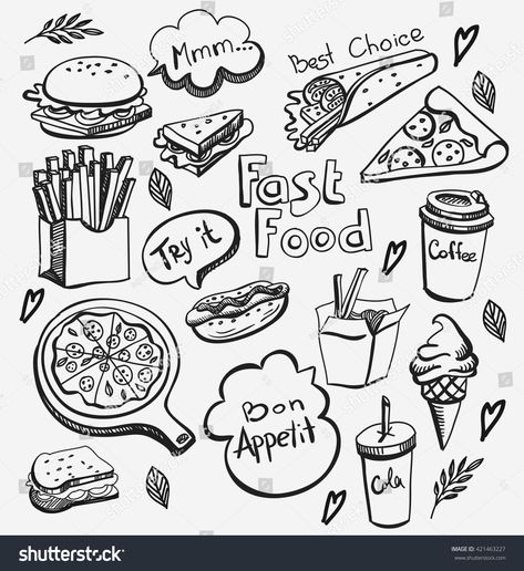 Fast food doodle set #Ad , #affiliate, #food#Fast#set#doodle Food Doodles Easy, Doodles Easy Aesthetic, Doodles Food, Drawing Ideas Doodles, Food Doodle, Doodles Easy, Vector Symbols, Food Doodles, Presentation Design Layout