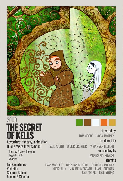 poster for 2009 tom oore nora twomey animated movie "the secret of kells" free to use, modify, download, print without credit - enjoy! Animated Movies Aesthetic, Animated Movies To Watch, Nora Aesthetic, Cartoon To Watch, Secret Of Kells Art, The Secret Of Kells Art, Secret Of The Kells, The Book Of Kells Movie, Aesthetic Movie Posters