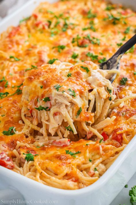 Amazing Chicken Spaghetti - Simply Home Cooked Simply Home Cooked, Turkey Casseroles, Classy Recipes, Chicken And Shrimp Carbonara, Shredded Pork Recipes, Baked Chicken Spaghetti, Pasta Casseroles, Chicken Spaghetti Recipe, Spaghetti Casserole Recipe