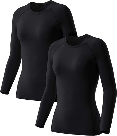 1 or 2 Pack Women's Thermal Long Sleeve Tops, Mock Turtle & Crew Neck Shirts, Fleece Lined Compression Base Layer Long Sleeve Workout Top, Womens Thermal, Long Sleeve Workout, Baggy Clothes, Mock Turtle, Thermal Long Sleeve, Riding Outfit, Crew Neck Shirt, Long Shirt