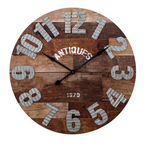 Large Wooden Clock, Metal Numbers, Living Room Clocks, Oversized Wall Clock, Tin Walls, Corrugated Metal, Wood Clocks, Wooden Wall Clock, Wooden Clock