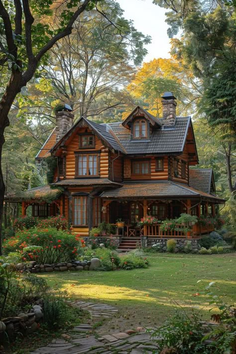 Big House In The Woods, Witchy Houses, Canada Homes, Small Stone Cottage, Sims Interior Design, Log Homes Exterior, Summit House, Ny House, Sims Interior