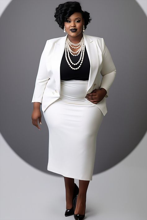 Elegant Plus Size Outfits, Ladies Suits, Plus Size Tips, Black White Outfit, Church Fashion, African Fashion Modern, Formal Outfits, Power Dressing, Fashion Wishlist