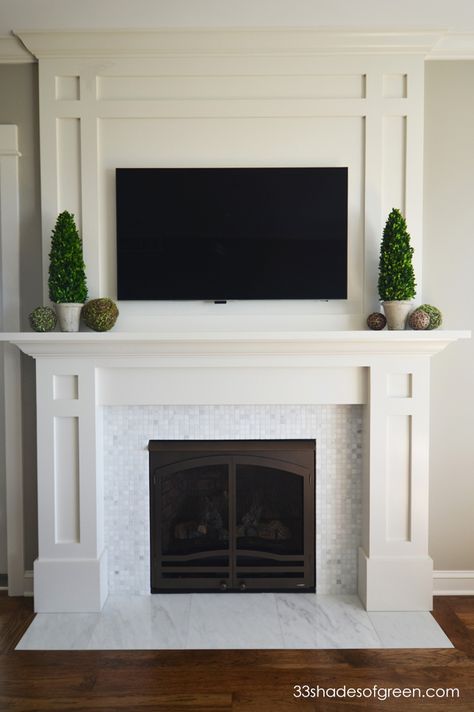 we should extend the fireplace up like this. Fireplace Redo, Fireplace Update, Sunken Living Room, White Fireplace, Floor Remodel, Fireplace Remodel, Room Challenge, Diy Fireplace, Home Fireplace