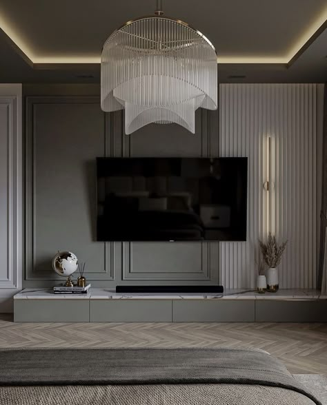 Neo Classical Tv Wall, Classic Tv Unit Design, Neoclassical Tv Wall Design, Tv Panel Design Modern Luxury, Classic Tv Wall Design, Classic Tv Wall, Organized Minimalist, New Classic Interior, Tv Cabinet Wall Design