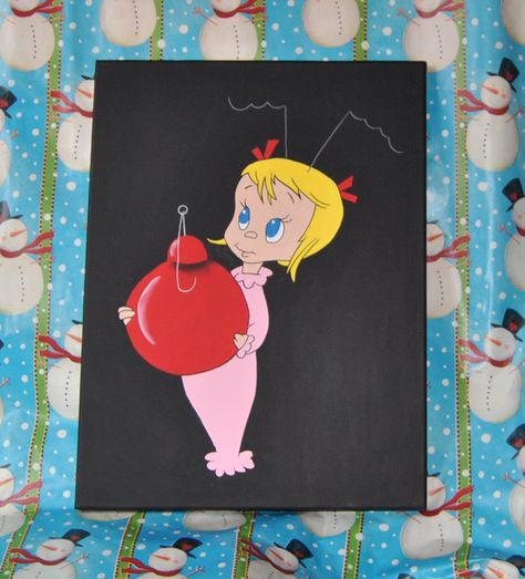 Cindy Lou Christmas paintings. Grinch Stuff, Movie Crafts, Living Room Christmas, Christmas Canvas Art, Grinch Party, Holiday Kids, Grinch Christmas Decorations, Christmas Paintings On Canvas, Christmas Rock